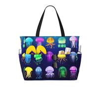RRhgipp Jellyfish Ocean Canvas Tote Bag External Pocket Grocery Shopping Bag Top Zipper Closure Daily Essential