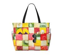RRhgipp Kiwi Watermelon Canvas Tote Bag External Pocket Grocery Shopping Bag Top Zipper Closure Daily Essential