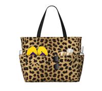 RRhgipp Leopard Animal Print Canvas Tote Bag External Pocket Grocery Shopping Bag Top Zipper Closure Daily Essential