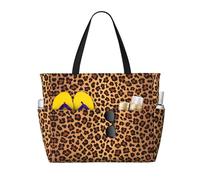 RRhgipp Leopard Pattern Canvas Tote Bag External Pocket Grocery Shopping Bag Top Zipper Closure Daily Essential