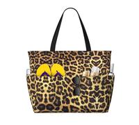 RRhgipp Leopard Print Canvas Tote Bag External Pocket Grocery Shopping Bag Top Zipper Closure Daily Essential