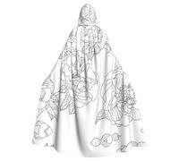 RRhgipp Line Floral Rose Flowers Design Hooded Cloak Long Cape Grim Reaper Vampire Witch Carnival Halloween Wizard Costume 58inch