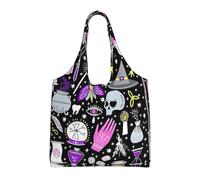RRhgipp Magic Witch Witchcraft Bohemian Drawing Women Canvas Tote Handbags Shoulder Work Bag Reusable Grocery Shopping Bags Women'S Bags