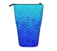 RRhgipp Ocean Sea Blue Mermaid Fish Scale Standing Pencil Case Cute Stand Up Pencil Pouch, Telescopic Pen Bag