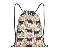 RRhgipp Pink Flower Show Steer Cows Cattle Drawstring Backpack Sports Gym Sackpack Pocket Water Resistant String Bag Women Men School