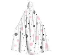 RRhgipp Pink Gray White Modern Polka Dot Pattern Hooded Cloak Long Cape Grim Reaper Vampire Witch Carnival Halloween Wizard Costume 58inch