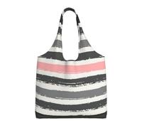 RRhgipp Pink Light And Dark Gray Stripes Women Canvas Tote Handbags Shoulder Work Bag Reusable Grocery Shopping Bags Women'S Bags