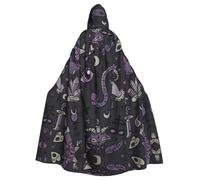 RRhgipp Purple Black Goth Spooky Hooded Cloak Long Cape Grim Reaper Vampire Witch Carnival Halloween Wizard Costume 58inch