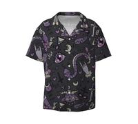 RRhgipp Purple Black Goth Spooky Mens Shirts Short Sleeve Button Down Shirts Formal Shirt Casual Vacation Beach Summer Tops