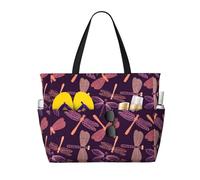 RRhgipp Purple Dragonfly Canvas Tote Bag External Pocket Grocery Shopping Bag Top Zipper Closure Daily Essential