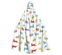 RRhgipp Rabbits In Different Poses Jumping Running Hooded Cloak Long Cape Grim Reaper Vampire Witch Carnival Halloween Wizard Costume 58inch