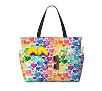 RRhgipp Rainbow Hearts Canvas Tote Bag External Pocket Grocery Shopping Bag Top Zipper Closure Daily Essential