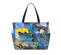 RRhgipp Rainbow Moonstone Canvas Tote Bag External Pocket Grocery Shopping Bag Top Zipper Closure Daily Essential