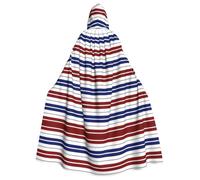 RRhgipp Red Blue White Gray Stripes Hooded Cloak Long Cape Grim Reaper Vampire Witch Carnival Halloween Wizard Costume 58inch
