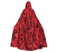 RRhgipp Red Rose Hooded Cloak Long Cape Grim Reaper Vampire Witch Carnival Halloween Wizard Costume 58inch