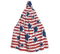 RRhgipp Red White Star Stripe Flag Adult Hooded Cape Unisex Long Hooded Cloak Vampire Cape Witch Fancy Dress Costume Gift 59"
