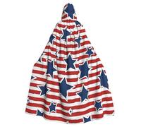 RRhgipp Red White Star Stripe Flag Hooded Cloak Long Cape Grim Reaper Vampire Witch Carnival Halloween Wizard Costume 58inch