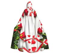 RRhgipp Romance Rose Flower With Heart Petal Hooded Cloak Long Cape Grim Reaper Vampire Witch Carnival Halloween Wizard Costume 58inch
