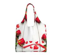 RRhgipp Romance Rose Flower With Heart Petal Women Canvas Tote Handbags Shoulder Work Bag Reusable Grocery Shopping Bags Women'S Bags