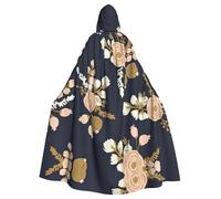 RRhgipp Rose Floral Pattern Flower Drawn Hooded Cloak Long Cape Grim Reaper Vampire Witch Carnival Halloween Wizard Costume 58inch