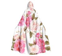 RRhgipp Rose Flower Hooded Cloak Long Cape Grim Reaper Vampire Witch Carnival Halloween Wizard Costume 58inch
