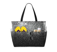 RRhgipp Shiny Silver Glitter Canvas Tote Bag External Pocket Grocery Shopping Bag Top Zipper Closure Daily Essential