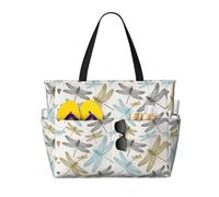 RRhgipp Simple Dragonfly Canvas Tote Bag External Pocket Grocery Shopping Bag Top Zipper Closure Daily Essential