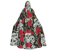 RRhgipp Skull And Red Rose Adult Hooded Cape Unisex Long Hooded Cloak Vampire Cape Witch Fancy Dress Costume Gift 59"
