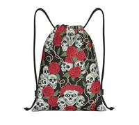 RRhgipp Skull And Red Rose Drawstring Backpack Sports Gym Sackpack Pocket Water Resistant String Bag Women Men School
