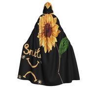 RRhgipp Smile Face Sunflower Hooded Cloak Long Cape Grim Reaper Vampire Witch Carnival Halloween Wizard Costume 58inch