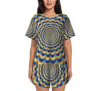 RRhgipp Spiral Optical Illusion Gif Womens Pajamas Sets 2 Piece Short Sleeve Lounge Set Printed Pants Pj Sets Loungewear Sets Black