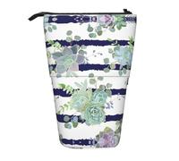 RRhgipp Striped Succulents Standing Pencil Case Cute Stand Up Pencil Pouch, Telescopic Pen Bag