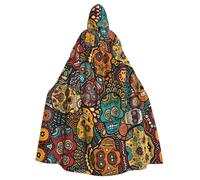 RRhgipp Sugar And Skulls Style Hooded Cloak Long Cape Grim Reaper Vampire Witch Carnival Halloween Wizard Costume 58inch