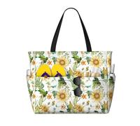RRhgipp Sunflower And Corn Canvas Tote Bag External Pocket Grocery Shopping Bag Top Zipper Closure Daily Essential