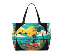 RRhgipp Sunset Beach Palm Tree Canvas Tote Bag External Pocket Grocery Shopping Bag Top Zipper Closure Daily Essential