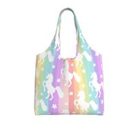 RRhgipp Unicorns On Colorful Stripes Women Canvas Tote Handbags Shoulder Work Bag Reusable Grocery Shopping Bags Women'S Bags