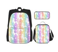 RRhgipp Unicorns On Colorful Stripesschool Backpack Boys Teens Bookbag Travel Daypack Kids Girls Lunch Bag Pencil Case Bookbag