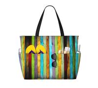 RRhgipp Vertical Planks In Carpentry Oak Timber Canvas Tote Bag External Pocket Grocery Shopping Bag Top Zipper Closure Daily Essential