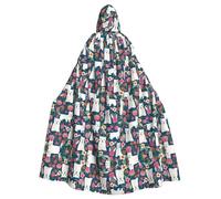 RRhgipp White Dog And Flowers Hooded Cloak Long Cape Grim Reaper Vampire Witch Carnival Halloween Wizard Costume 58inch