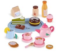 RRIBOUDWAN Wooden Play Food Toys, Kids Kitchen Accessories Set With Ice Cream, Drinks, Cup, Teapot And Storage Bag, Tea Set Gifts for Girls on Birthday, Christmas, Halloween and Easter