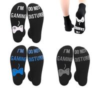 RRICHH 3 Pairs Funny Gaming Socks, Unisex Cotton Anti Slip Calf Socks, DO NOT DISTURB, I'M GAMING Black Socks, Birthday Christmas New Year Novelty Gifts Who Have Everything for Game Lovers Men Women