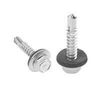 Rrina 100Pcs #10x1'' Self Drilling Screws with Rubber Washer, 410 Stainless Steel Roofing Screws Hex Head Self Tapping Screws with EPDM Washer