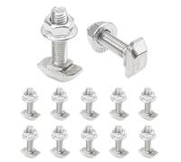 Rrina 12 Sets M6x25 304 Stainless Steel Hammer Head T-Slot Drop-in Stud Sliding Bolt Screw Flange Nut for 30 Series European Standard Aluminum Profile