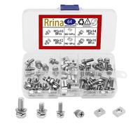 Rrina 64Pcs Stainless Steel Motorcycle Battery Terminal Bolt M5x10/14 M6x12/16 Square Nut Screw Kit for ATV Bike Scooter