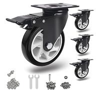 RRIUTO 125mm Furniture Castor Wheels with Brakes, Heavy Duty Caster Wheels Bearing 900KG Swivel Trolley Casters with Screws and Wrench, Rubbered Trolley Wheels for Furniture