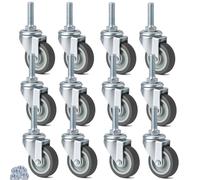 RRIUTO 50mm Castor Wheels with M10x30mm Screw Stem, 12 Pcs Heavy Duty Swivel Castor Wheels, Threaded Stem Casters TPR Transport Castors Maximum Load 50 KG per Wheel