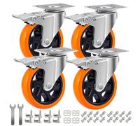RRIUTO Furniture Castor Wheels with Brakes, 125mm Heavy Duty Wheel Castors Bearing 800KG Swivel Trolley Casters with Screws, PU Trolley Wheels for Furniture