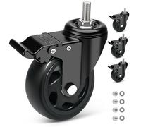 RRIUTO Heavy Duty 125MM Caster Wheels with Brake , Threaded Stem Casters Furniture Casters with M10x30mm Screw Stem, Double Bearing Swivel Castors Wheels , 4 PU Trolley Castor Load Capacity 650kg