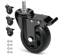 RRIUTO Heavy Duty 125MM Castor Wheels with Brake, Furniture Casters with M12x1.75x30mm Screw Stem, Double Bearing Stem Swivel Wheels for Furniture, Set of 4 PU Trolley Castors up to 650kg