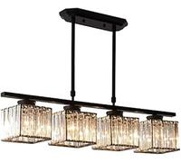 RRJJ Modern Chandelier 3 Light Linear Pendant Lighting for Kitchen Island Brass Rectangle Chandelier for Dining Room Modern Black Crystal Hanging Ceiling Light Antique Gold Lighting Fixture Bedroom